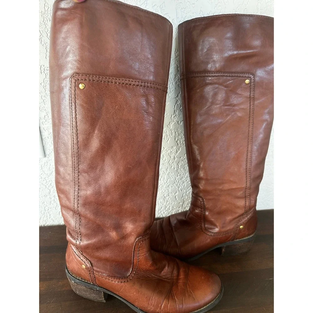 Audrey Brooke Riding Boots‎ Leather Brown Zip Knee High Women SZ 7